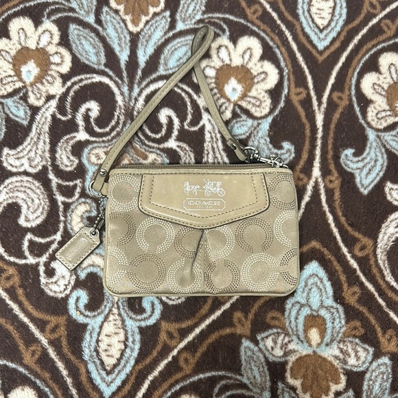 Coach Tan and Cream Wristlet with Textured Leather - Picture 1 of 9